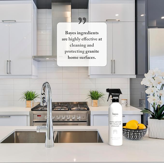 Bayes Granite and Stone Daily Cleaner and Protectant - Cleans, Shines, and Protects - For Granite, Quartz, Marble, Tile, and Stone Surfaces - 16 oz, 2 Pack