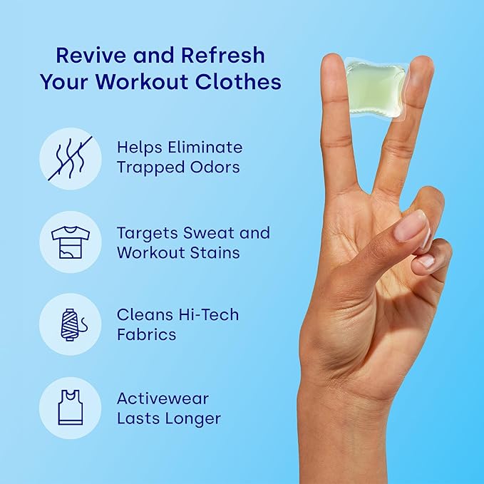 Dropps Activewear Laundry Detergent Pods, Unscented (64 Count) - Free & Clear | Fights Sweat & Body Odors | For Synthetic Workout Clothes | Clean Ingredients | Plastic Free Packaging