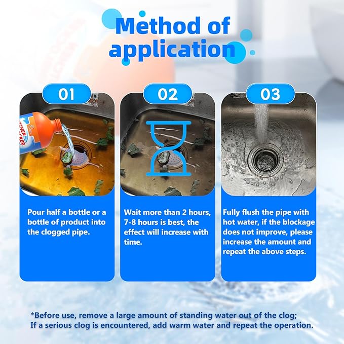 Liapu 2pcs Liquid Plumber Drain Cleaner, Drain Clog Remover, Kitchen Strength Hair Eliminator Gel Clog Remover Bathroom Cleaning Supplies for All Septic Systems And Pipes