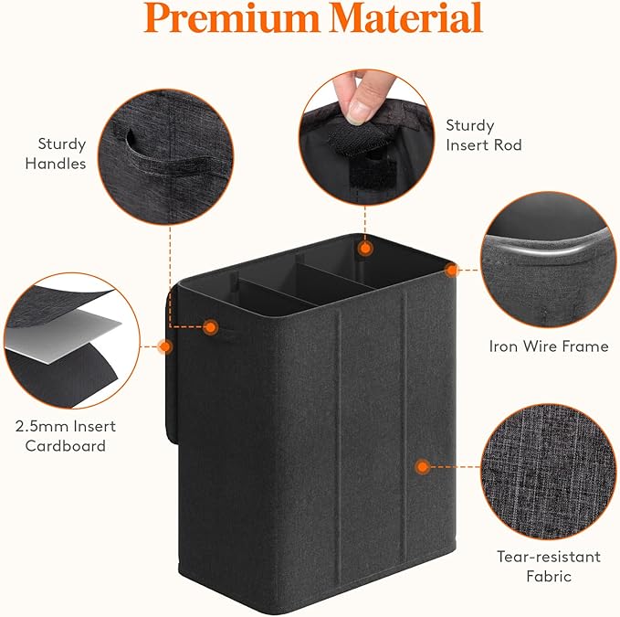 Lifewit Triple Laundry Hamper with Lid and Removable Laundry Bags, Large Collapsible 3 Dividers Dirty Clothes Basket with Handles for Bedroom, Laundry Room, Closet, Bathroom, College, 160L Dark Gray