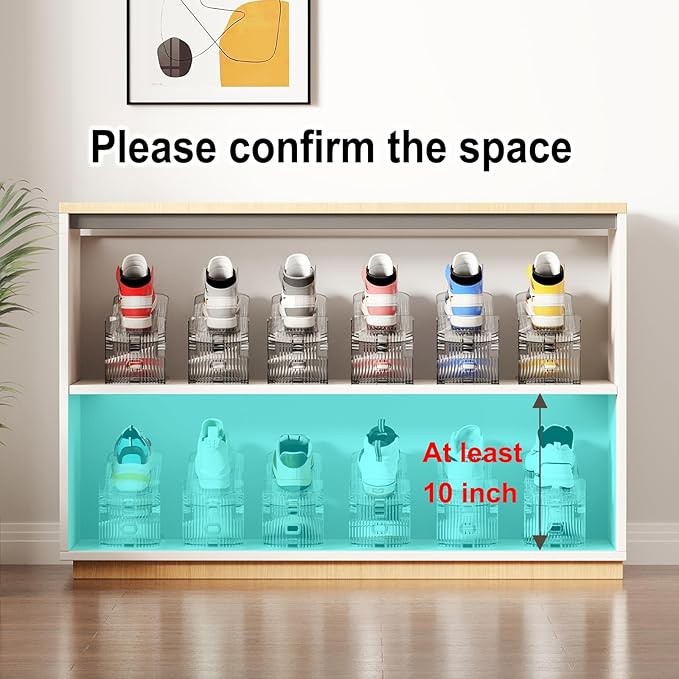 Shoe Slots Organizer for Closet 12Pack Adjustable Shoe Stacker Organizer Storage Shoe Rack Space Saver Storage Shoe Holder Organization (Transparent)