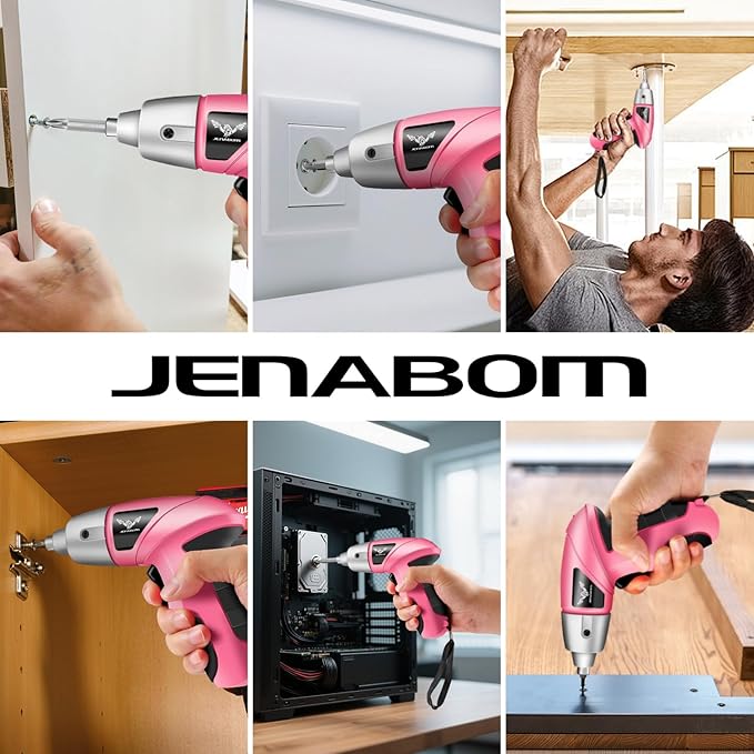 Pink Cordless Electric Screwdriver, 3.6V Rechargeable Small Electric Drill with 24pcs Driver Bit Set, Power 3.5Nm Screw Gun with LED Light for Women