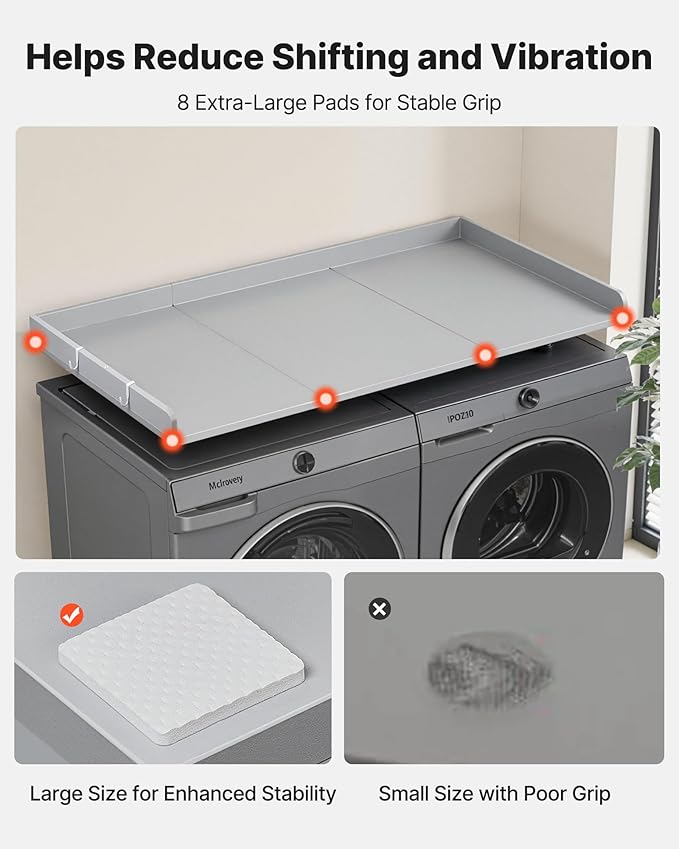 VEVOR Washer Dryer Countertop with 3 Splicing Panels, 54" x 27" Wooden Washer and Dryer Countertop with 2 Hooks, Water-Resistant Laundry Topper for Laundry Room Organization and Storage, Gray