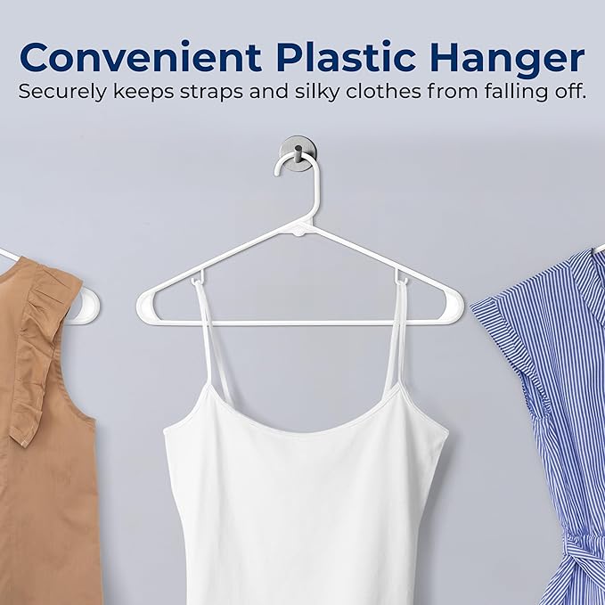 SereneLife Plastic Hangers 30 Pack - Space Saving Clothes Hanger - Durable & Strong Closet Organizers and Storage with Built-in Strap Hooks - Essential for Shirts, Pants, Skirts & Coats (White)