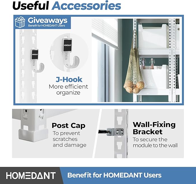 HOMEDANT 5 Tier Laminated White Boltless Metal Shelving Unit Adjustable Garage Storage Utility Rack Heavy Duty Shelves Organization Multipurpose Shelf Warehouse Pantry 28" W x 12.3" D x 59.5" H 1Pack
