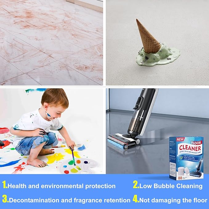 88PCS Floor Cleaner Lavender Scent Compatible with Tineco Vacuum Mop, One Pill At a Time Residue & Streak Free, Suitable for All Robot Vacuum Cleaners and Wireless Wet Dry Dual-Use Vacuum Cleaners