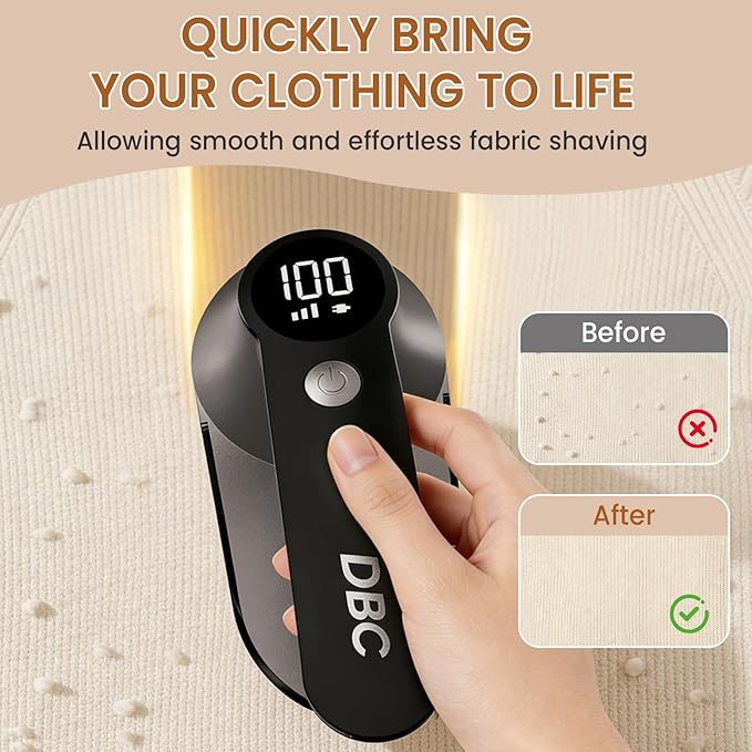 DBC Rechargeable Fabric Shaver,3-Speed Lint Remover for Clothes LED Display, 15000r/Min Powerful Motor, Large Shaving Head Lint Shaver for Clothes, 6-Leaf Blades, Lint Ball, Furniture, Fuzz