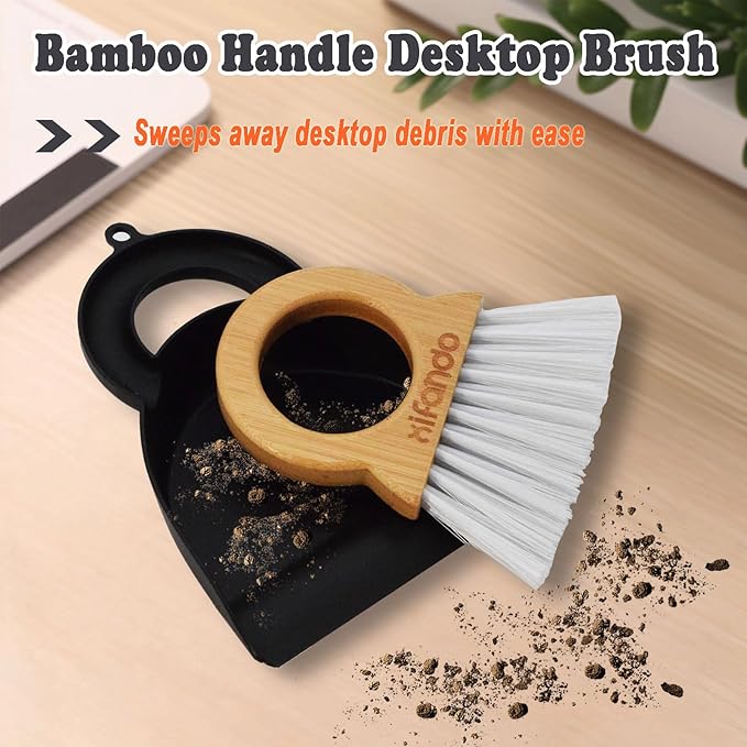 Mini Broom and Dustpan for Housekeeping-Bamboo Handle Small Broom and Dustpan Set Combination Mini Desktop Sweep, Keyboard Cleaning Brush with Shovel Brush,Round Bamboo Handle
