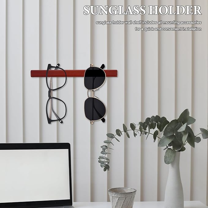 Sunglasses Wall Organizer: Wall Mounted Eyeglass Storage Organizer Rack - 28cm/11 Spectacle Glasses Holder for Organizing Eyewear in Bedroom, Or Dorm, Coffee