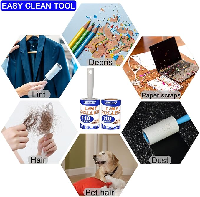 Lint Rollers for Pet Hair Extra Sticky, 880 Sheets Mega Value Set for Clothes, Mini Travel with 4 Handles 8 Refills, Lint Remover for Dog, Cat, Furniture, Carpet