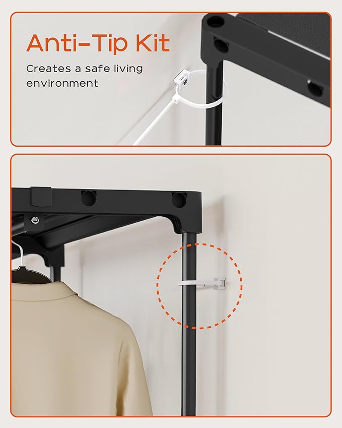 CASAMAYA Clothes Rack, Portable Closet, 54.3 Inch Large Capacity Wardrobe Closet, Clothes Storage Organizer with Shelves and 3 Hanging Rods, Easy to Assembly, Black PCT022B01
