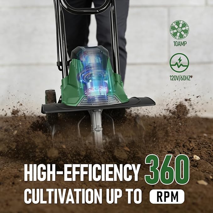 14 Inch 10 Amp Electric Tiller/Cultivator, 4 Steel Tines Tillers with Adjustable Wheels, 9" Tillling Depth Electric Rototiller for Lawn, Yard and Garden Digging