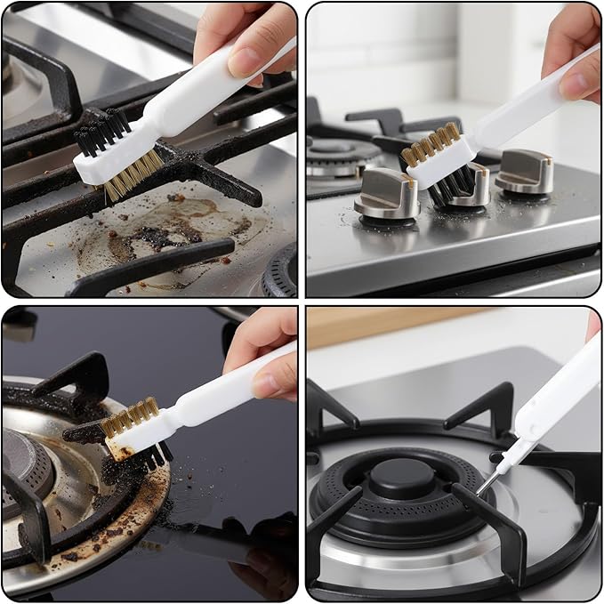 Kitchen Stove Cleaning Brush Scraper Tool Set Heavy Duty Stainless Steel Putty Scraper Stoves Deep Gas Stove Brass Wire Brushes Cleaning Brush Grime Rust Cleaner for Gas Cooktop Pot Pan