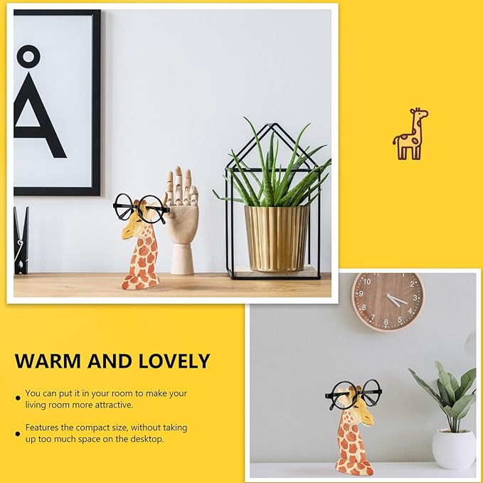 Giraffe Shaped Eyeglasses Holder Wooden Glasses Stand Decorative Eyewear Organizer Tabletop Rack for Home Office Display