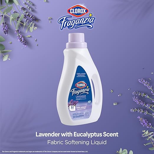 Clorox Fraganzia Liquid Laundry Fabric Softener, Lavender with Eucalyptus Scent - Laundry Odor Eliminator, Wrinkle Reducer and Static Reducer, 40 Fl Oz