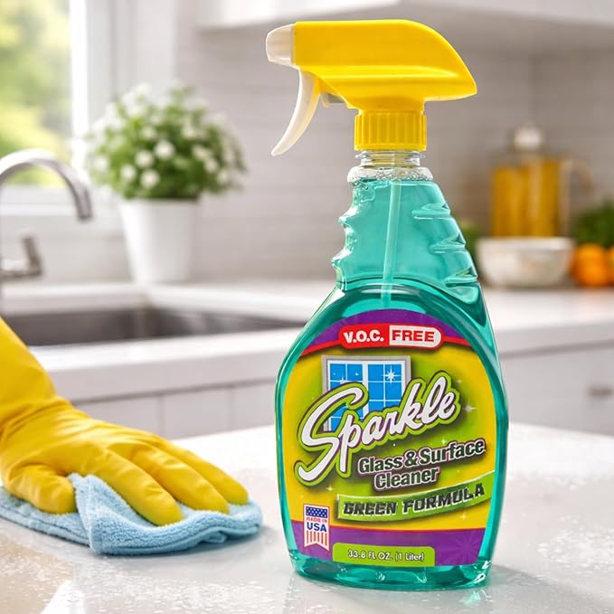 Sparkle Glass & Window Cleaner Spray, VOC-Free Eco Formula, Streak-Free Finish for Windows & Mirrors, 33.8 fl oz (Pack of 1)