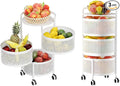 Vegetables Storage Basket, Rotating Storage Shelves Basket Carts Rack Organizer Bin on Rolling Wheels in Kitchen Household for Fruits Grocery Corns Potatos-(3-tier,White)