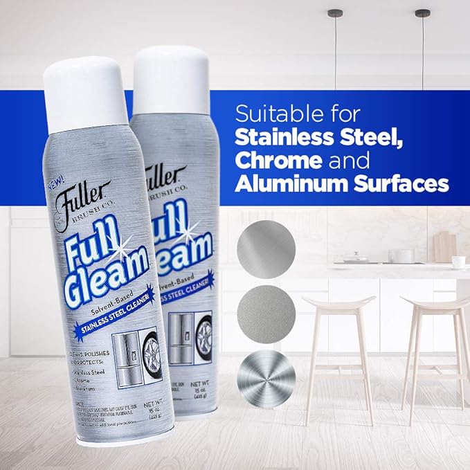 Fuller Brush Full Gleam Stainless Steel Cleaner – 15 oz Spray for Appliances, Chrome, Aluminum & Sinks – Cleans, Polishes & Protects Metal Surfaces (Pack of 1)