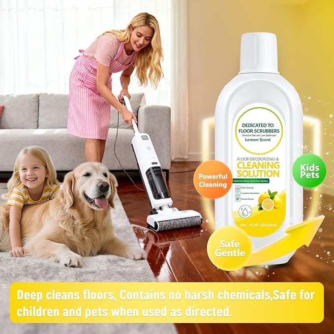 Floor Cleaning Solution Compatible with Tineco – Lemon Floor Cleaner – Long-Lasting, Zesty Scent – For All Cordless Wet/Dry Vacuum Mop Cleaner & Robot Vacuums with Mopping (2 Bottle)