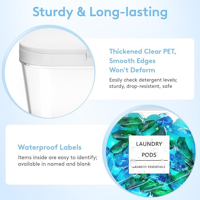 Lifewit Laundry Pods Container with Pop-up Lid, Coffee Pod K Cup Storage, Laundry Room Organization, Dryer Sheet Holder for Washing Powder Detergent, 2700 +2000ml/0.72+0.5gal, 4PCS