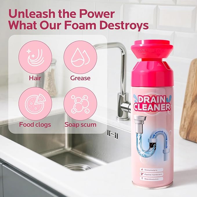 Foaming Drain Cleaner Clog Remover: Sink Cleaner Pipe Clogged Opener for Kitchen Bathroom Toilet Tubs and Showers (2 Pack)