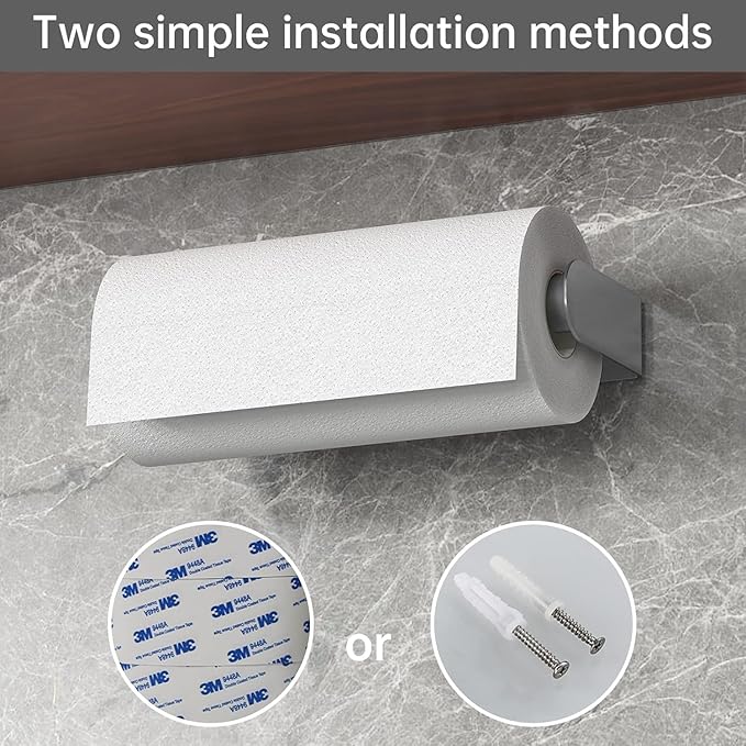 Mbillion Kitchen Paper Towel Holder Under Cabinet Wall Mount and Self-Adhesive Paper Towel Rack Premium Grade SUS304 Stainless Steel Brushed Silver, 2 Pack
