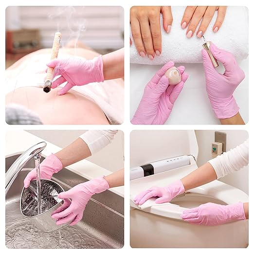 Pink Nitrile Gloves, 3-mil, Industrial Gloves Disposable Latex Free, for Cleaning & Esthetician, Rubber Powder-Free, 1000-ct Case (Small) Small (Pack of 1000)