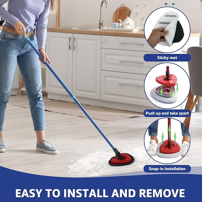 Flat Mop Head Replacements, Microfiber Mopping Pads Refills, 5-Pack Spin Mop Pads + 1 Plastic Pad &1 Scrape for Floor, Wall & Ceiling Cleaning - Fits EasyWring & RinseClean Systems