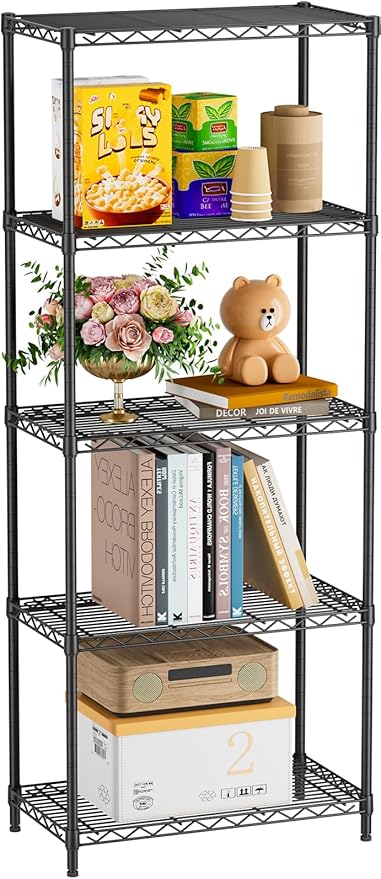 Golpart 5 Tier Adjustable Storage Shelves Heavy Duty Metal Utility Shelf 500LBS Capacity Wire Shelving Unit Organizer Rack for Home Kitchen Office Bathroom Pantry Room 12" D x 22" W x 59" H Black