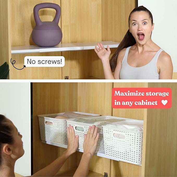 Home in Bold Tension Rod Shelving Expandable Closet Tension Shelf Storage Rack - No Drill Cabinet Tension Rod Shelf for Closet No-Slip | Shelves for Cabinet (NO Screw Installation)