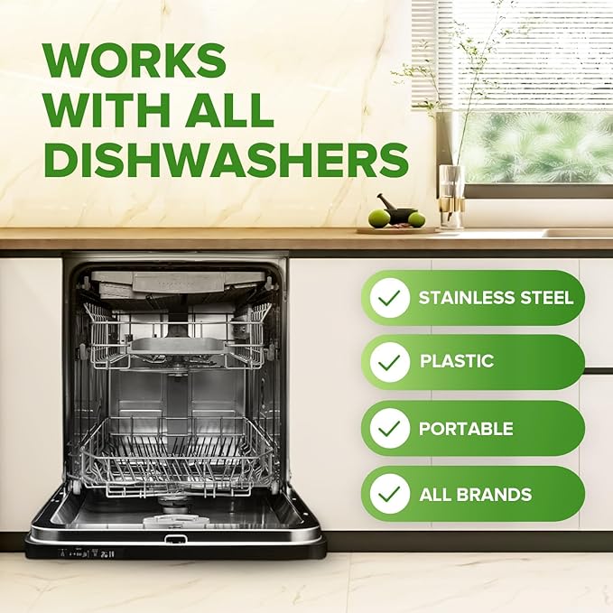Renuv® Heavy Duty Dishwasher Cleaner & Deodorizer Tablets, Descaler, Deep Cleaning, Natural Odor & Smell Remover, Calcium, Limescale, Hard Water Marks, Grease, Septic Safe Pods (12 Tabs 1 Yr Supply)