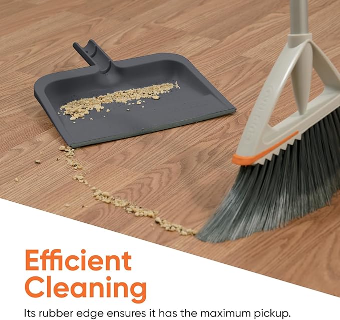 Superio Clip-On Dustpan with Rubber Lip - 10-inch Wide Durable Plastic Dust Pan with Comfort Grip Handle, Lightweight Multi Surface, Heavy Duty, Easy Sweep Broom Gray
