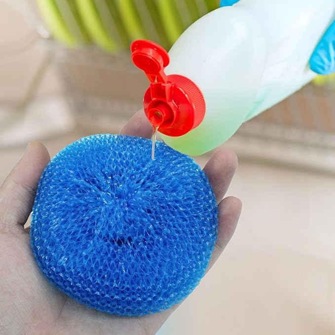 15 Pcs Plastic Dish Scrubbers, Nylon Scouring Pad Mesh Pot Scourers(Blue+Red+Green)