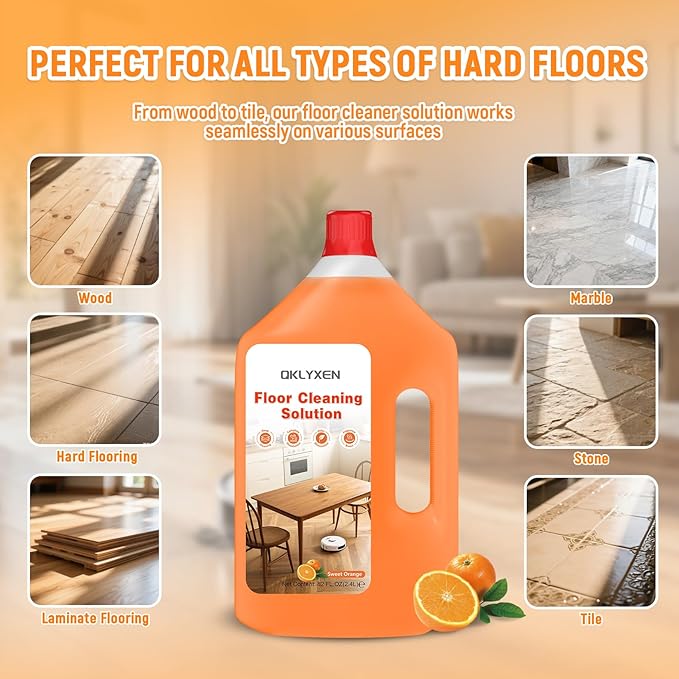 Floor Cleaning Solution Compatible with Roborock – 82 FL OZ Orange Floor Cleaner – Long-Lasting, Subtle Fruit Scent– For All Robot Vacuums with Mopping & Cordless Wet/Dry Vacuum Mop Cleaner