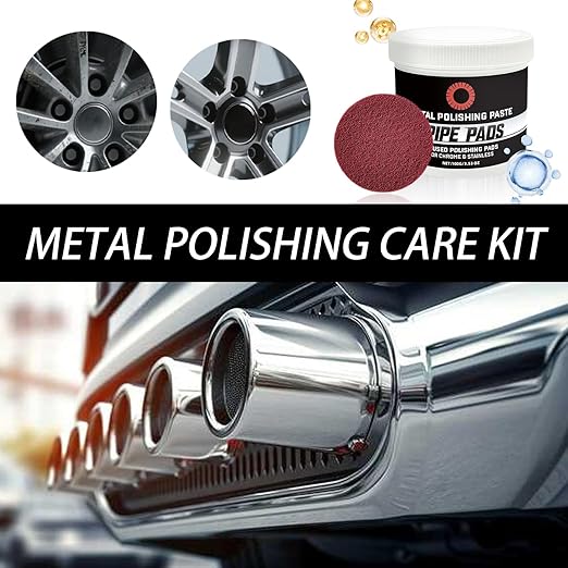Metal Polishing Paste - Rust Buffing Cream with Pipe-Infused Pads | Restores Shine & Removes Oxidation, Tarnish, and Discoloration from Chrome, Aluminum, Brass, Exhausts, Wheels & Stainless Steel