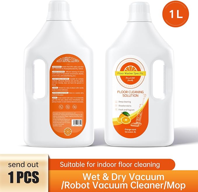 1L Orange Floor Cleaning Solution Compatible With Tineco/Bissell/Dreame And Shark, Fragrance Deodorization, Deep Cleans for Multiple Hard Floors, Suitable With Cordless Wet/Dry Vacuum