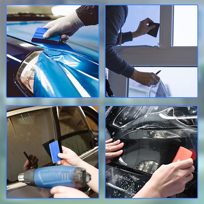 12Pcs Plastic Felt Edge Squeegee Tool Vinyl Squeegee 4 Inch for Window Tint, Wallpaper, Decal Sticker, 6 Blue & 6 Red