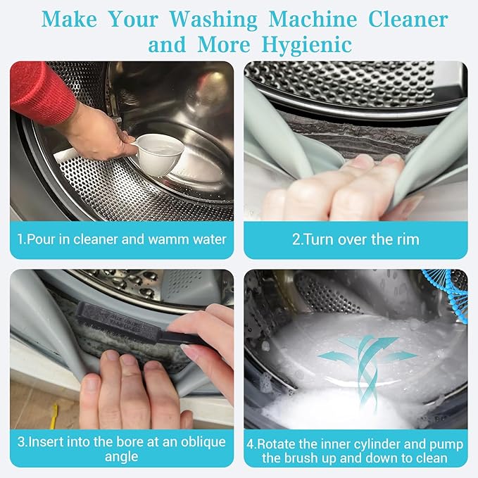 Washing Machine Cleaning Brush Kits Front Load Washer Scrub Cleaner Tools Accessories for Tight Spaces and Washing Machine Rubber Seals Tight Spaces and Washer Rubber Seal 6pcs