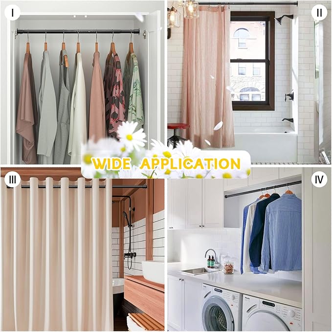 Closet Rod, 17 to 27 Inch Adjustable Closet Rods for Hanging Clothes Heavy Duty Closet Hanging Rod Metal Black Closet Poles for Wardrobes