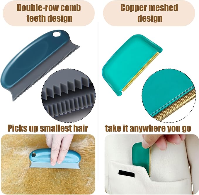 Pet Hair Remover - 4 Pack Dog Cat Hair Remover for Couch Furnitures, Reusable Lint Remover Shaver Portable Carpet Rake Scraper Brush for Blanket,Clothing, Pet Towers, Car Upholstery Blue