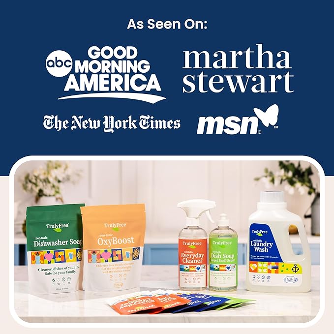 Truly Free Heavy Duty Degreaser- Grease Remover & Grime Cleaner for Kitchen, Automotive & More, Household Cleaning Supplies, Fragrance-Free, Includes 16 oz Reusable Empty Bottle & 2 Refills (4 oz)