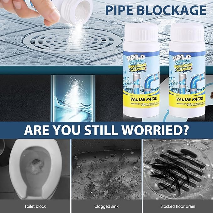 2PCS Wild Tornado Pipe Dredge, Wild Tornado Sink and Drain Cleaner, Drain Cleaner Powder for Kitchen Toilet Pipeline Quick Cleaning Tool (2, A)