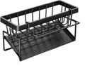 Carbon Steel Kitchen Sink Caddy, Sponge Holder Self Drain Soap Dish with Detachable Dishcloth Rack for Kitchen Countertop Organizer, Black