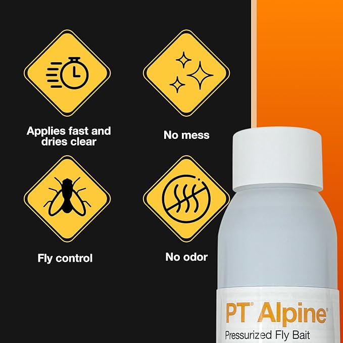 DIY Pest Control PPE Kit and PT Alpine Pressurized Fly Bait - Fast-Acting Fly Control Spray for Indoor & Outdoor Use, 16 oz Can, Long-Lasting, Odorless, Easy Application