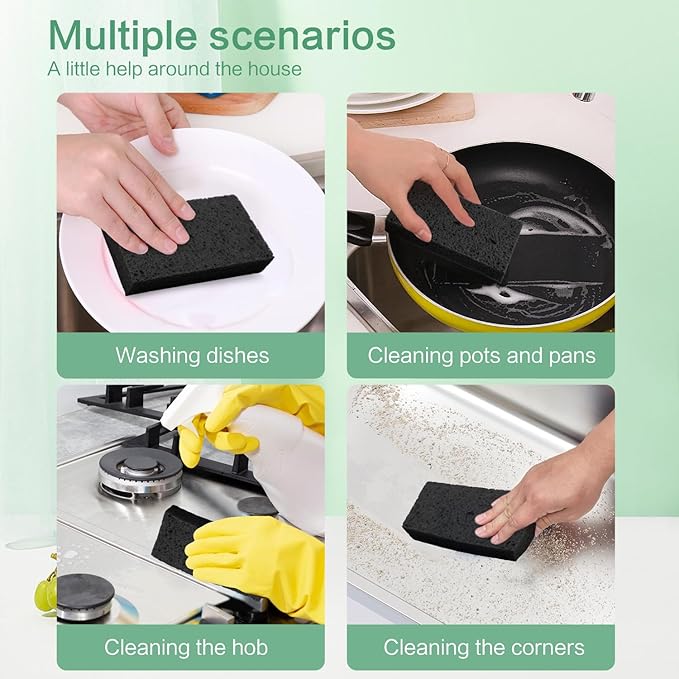 Large Cellulose Sponges, Kitchen Sponge for Dish, Thick Heavy Duty Scrub Pads, Non-Scratch Scrubber for Household/Cookware/Bathroom/Office/Boat 5.5" x 3" x 1" (7 Pack) Black