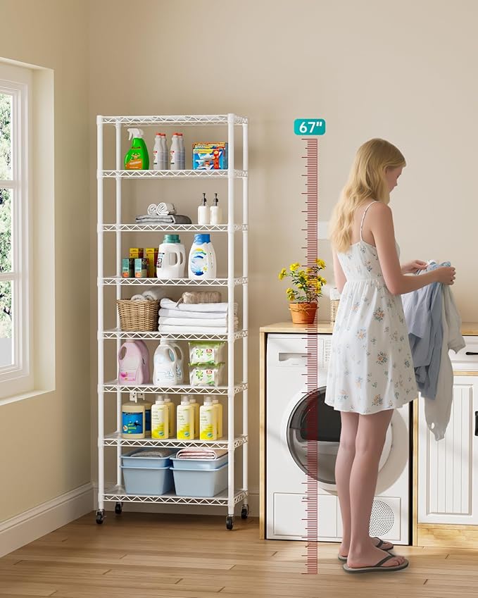 Golpart 8 Tier Adjustable Storage Shelves Heavy Duty Metal Shelf Wire Shelving Unit Organizer Rack for Home Kitchen Office Pantry Room Bathroom Shelving Organizers and Storage Laundry