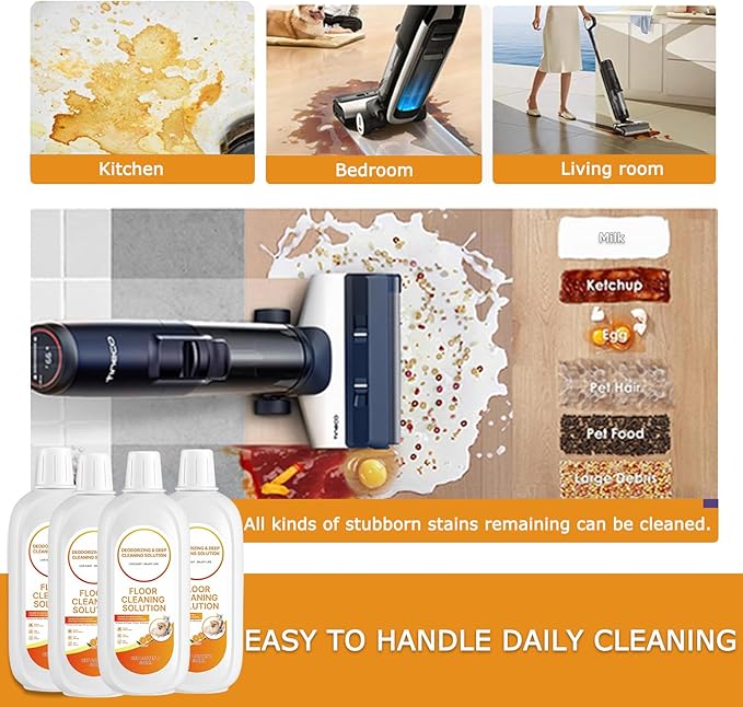 4 Packs Floor Cleaning Solution Compatible with Tineco iFloor & Floor One Cleaner Solution Orange Scented Deep Clean Residue & Streak Free for Multiple Hard Floors, for All Robotic Vacuum Mop Solution