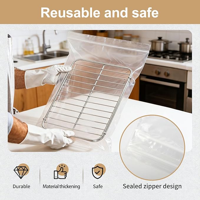 10 PCS No Scrub Oven Rack Cleaning Bags – Thickened Reusable Leak-Resistant PE Bags for Deep Soaking Grill Grates, Heavy-Duty Cleaning Bags for BBQ Grills,Metal Grates (15.7 × 23.7 in)