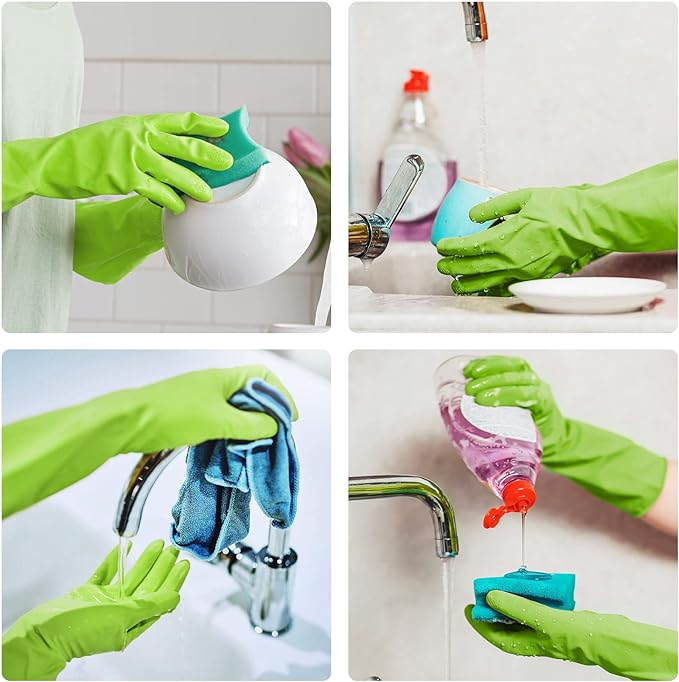 Rubber-Gloves Dishwashing Gloves for Cleaning-Kitchen - 2 Pairs Long Household Cleaning Gloves for Washing Dishes