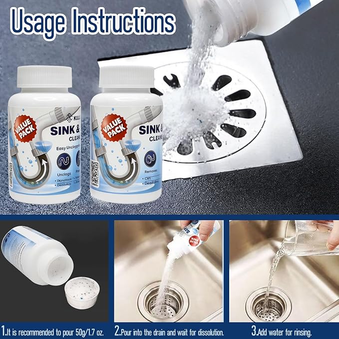 Pipe Dredge, Powerful Foaming Sink & Drain Cleaner Powder for Kitchen, Toilet & Pipeline Cleaning, Fast-Acting Clog Remover (2pcs or 4pcs) (4 bottles)
